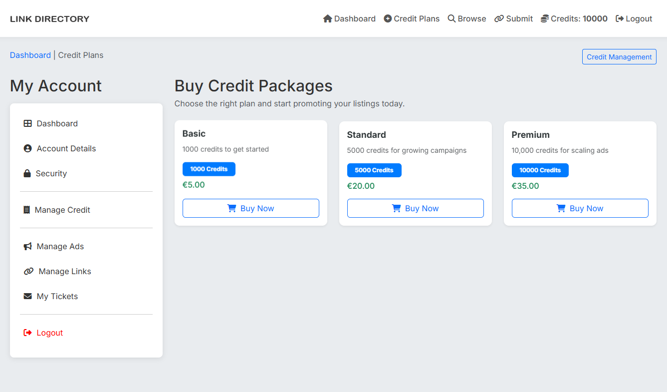 Tiered credit pricing plans